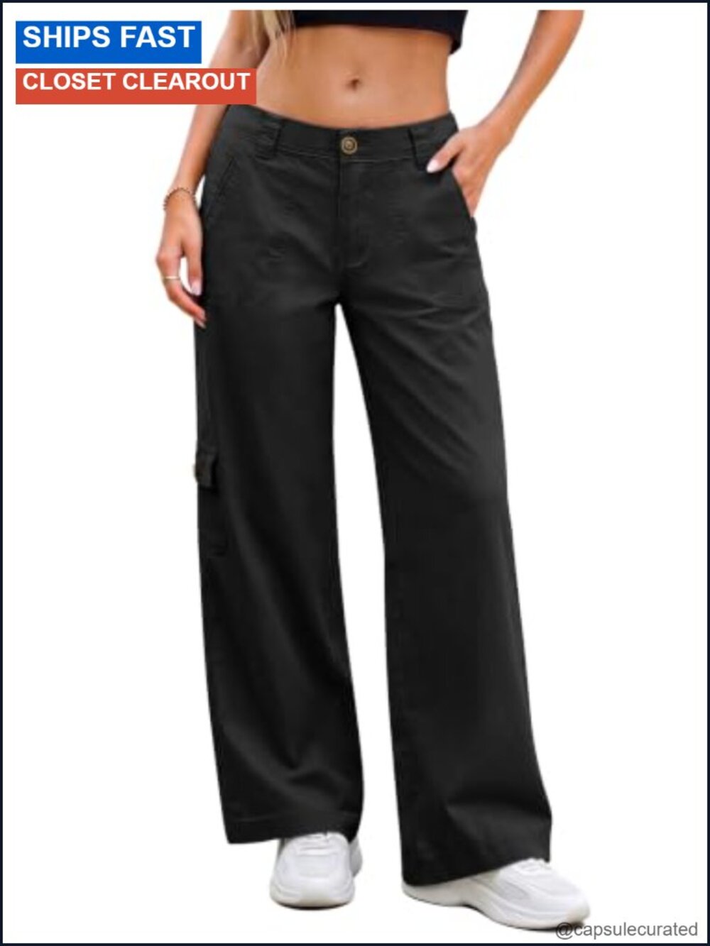 Women's Cargo Pants Baggy Wide Leg Low Rise 97% Cotton Casual Hiking